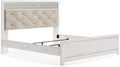Signature Design by Ashley Altyra Contemporary Adjustable Tufted King Upholstered Panel Bed with LED Lights and Metal Slats, Foundation or Box Spring Needed, White & Gray