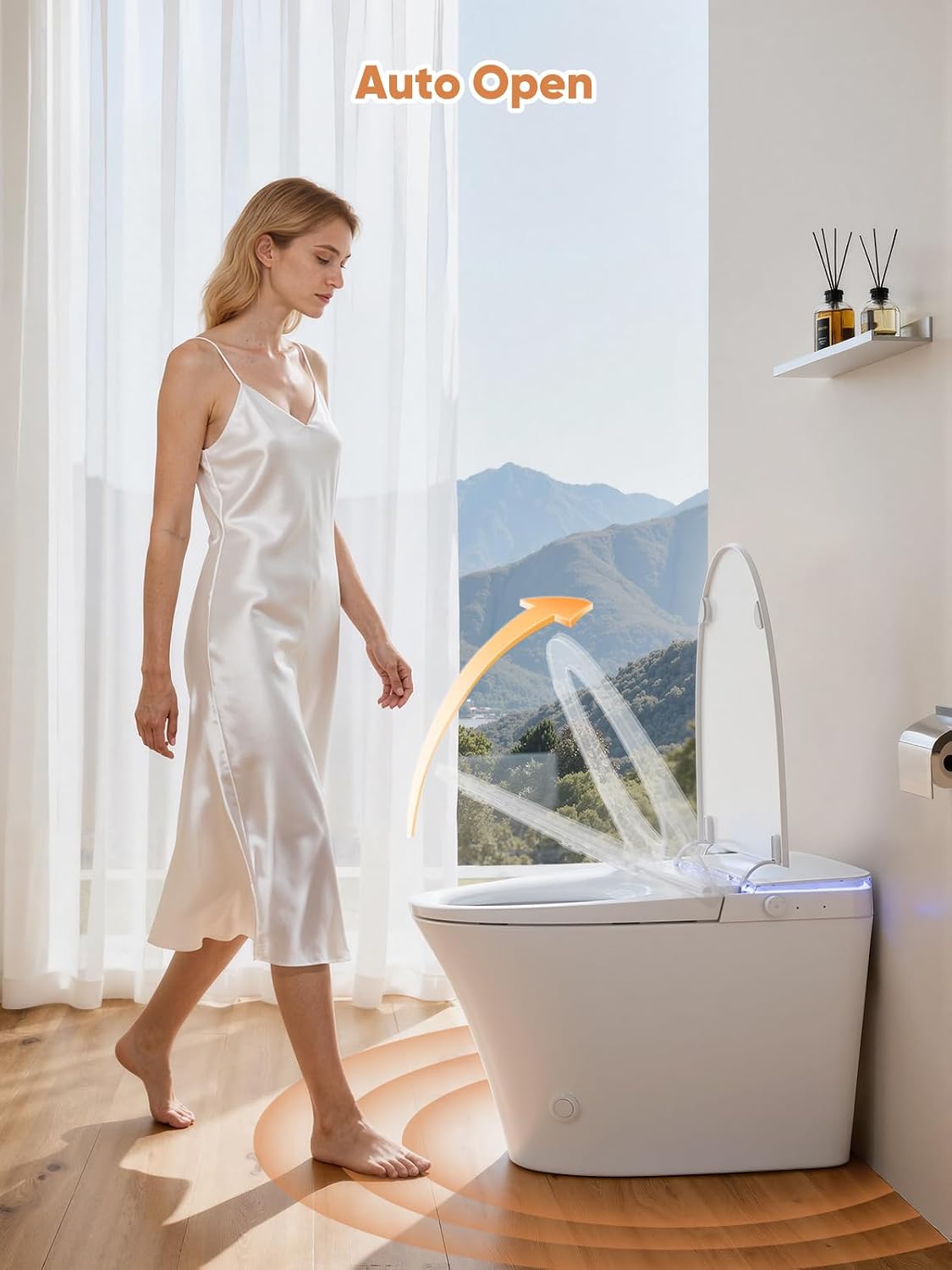 Smart Toilet with Auto Open/Close Lid - Warm Water Bidet, ADA Comfort Height Heated Seat, Dryer, Night Light, Foam Shield, Dual Auto Flush, Foot Sensor, Modern Elongated One-Piece Toilet