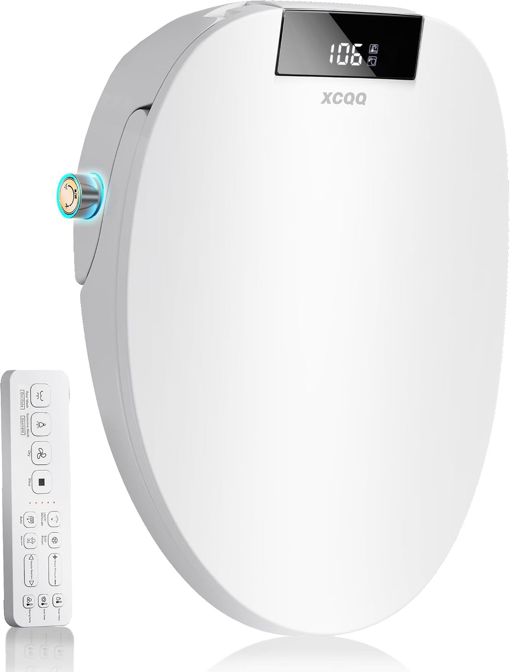 XCQQ Electric Bidet Toilet Seat with Remote, Heated Toilet Seat, Instant Warm Water, Warm Air Dryer, Rear & Feminine with Oscillating Cleansing, Night Light, Slow Close Lid, LED Display - Elongated