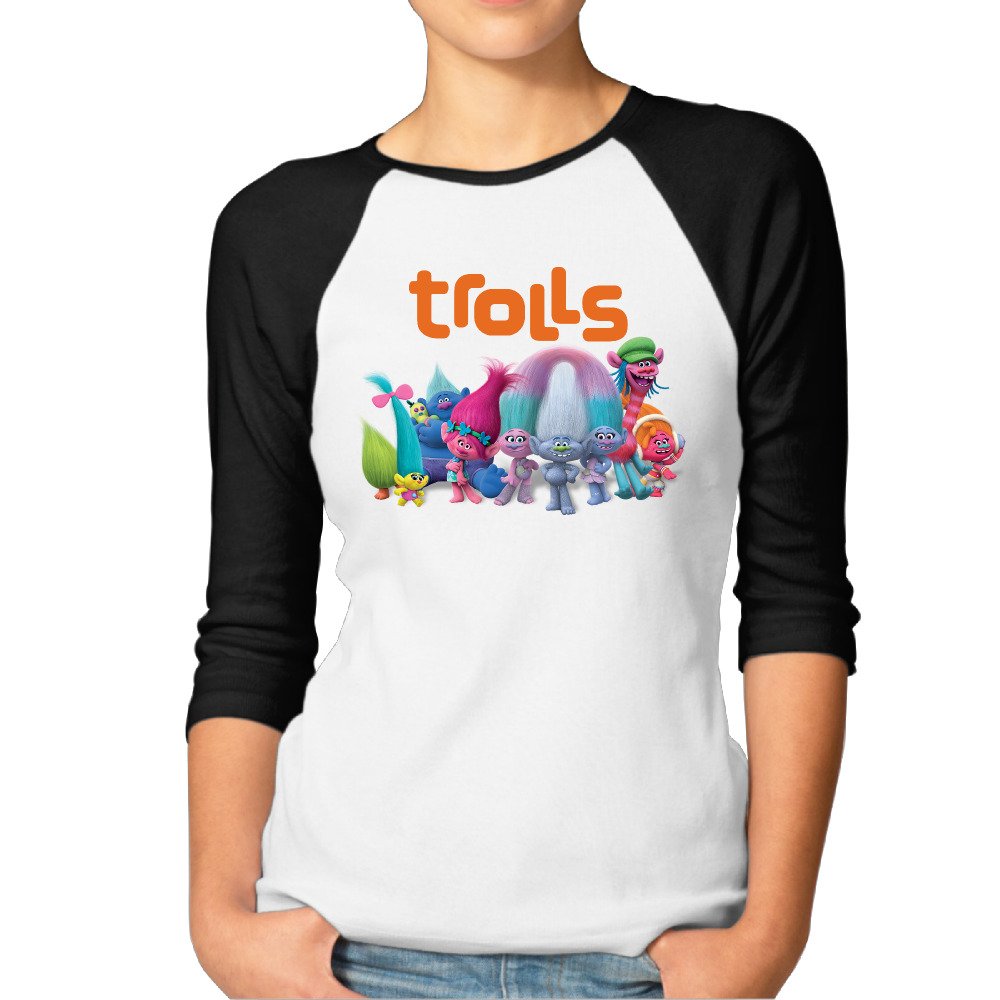 Zengshabi Women's Trolls Snack Pack 3/4 Sleeve Raglan T ShirtsBlack