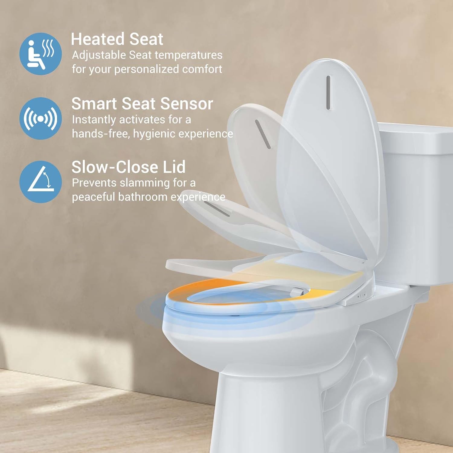 Smart Bidet Toilet Seat Elongated – Electric Heated Toilet Seat with Soft Close Lid,Warm Water,Dual-Nozzle Rear & Feminine Wash, Night Light, Easy Installation PP Electric Bidet Seat for Home Bathroom
