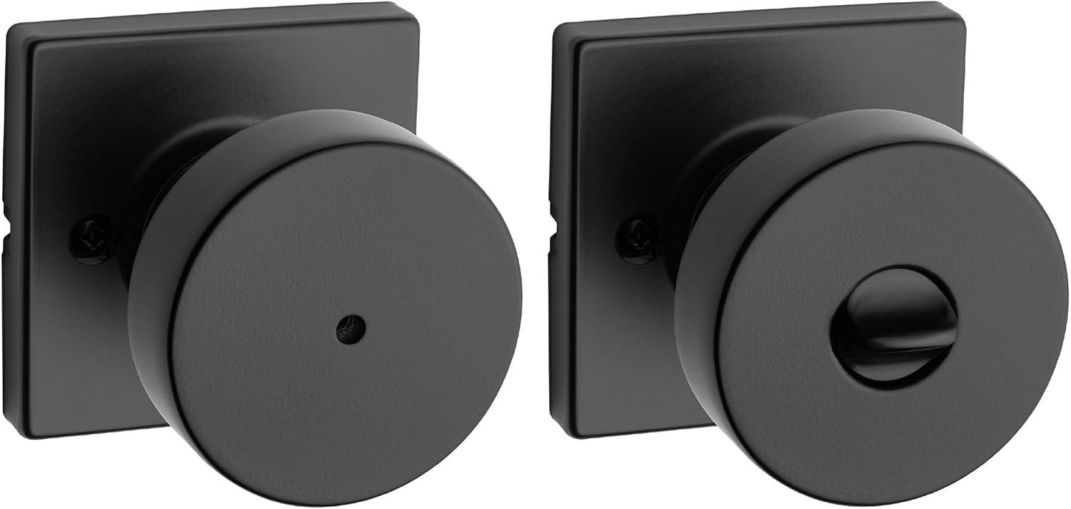 Kwikset Pismo Interior Privacy Door Knob with Lock, Door Handle for Bathroom and Bedroom, Matte Black Keyless Turn Lock Doorknob, with Microban Protection (Pack of 10)