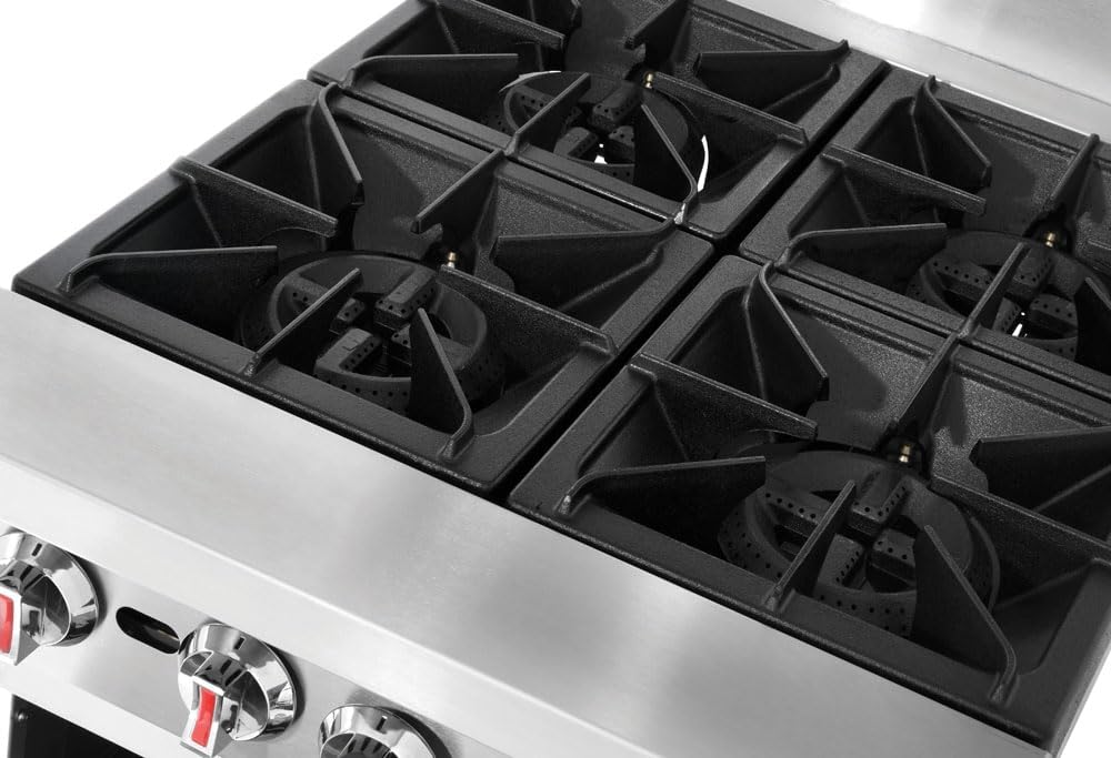 Kratos 24' Wide Commercial Gas Range with Four Burners and Standard Oven, Stainless Steel Range for Restaurants, 150,000 Total BTU, Liquid Propane (29Y-043-LP)