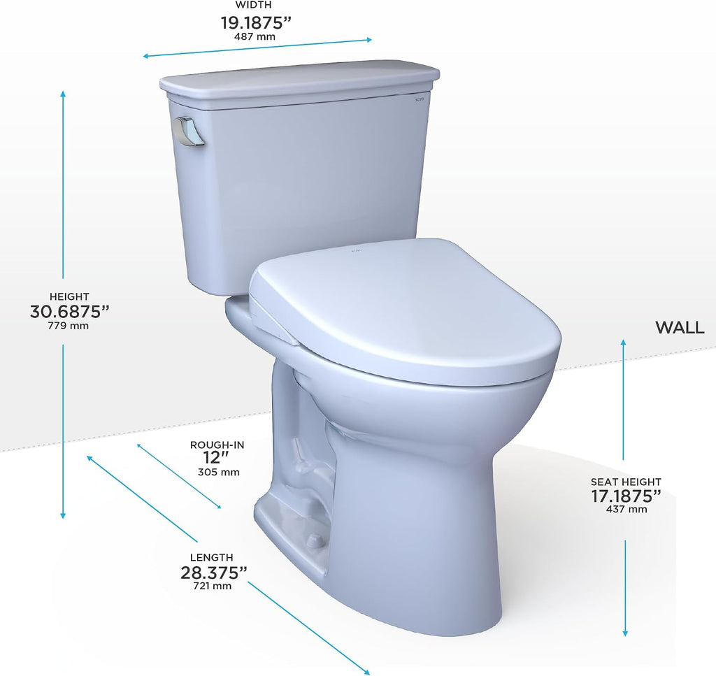 TOTO® Drake® Transitional WASHLET®+ Two-Piece Elongated 1.28 GPF Universal Height TORNADO FLUSH® Toilet with S7 Contemporary Bidet Seat, Cotton White - MW7864726CEFG#01