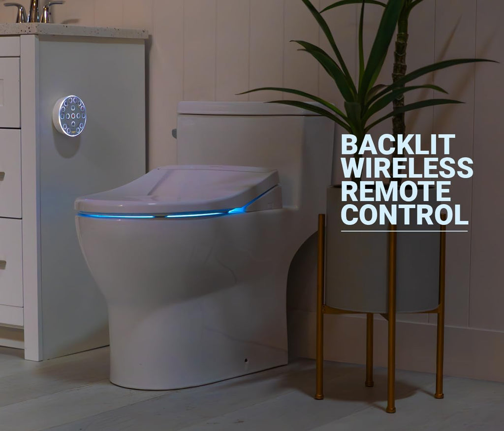 BidetKing Crown Round Bidet Toilet Seat, Endless Warm Water, Strong Spray, Backlit Remote, Multi-color LED, Ultra Slim, Stainless Steel Nozzle, Sittable Lid, 3 Year Warranty (Round)
