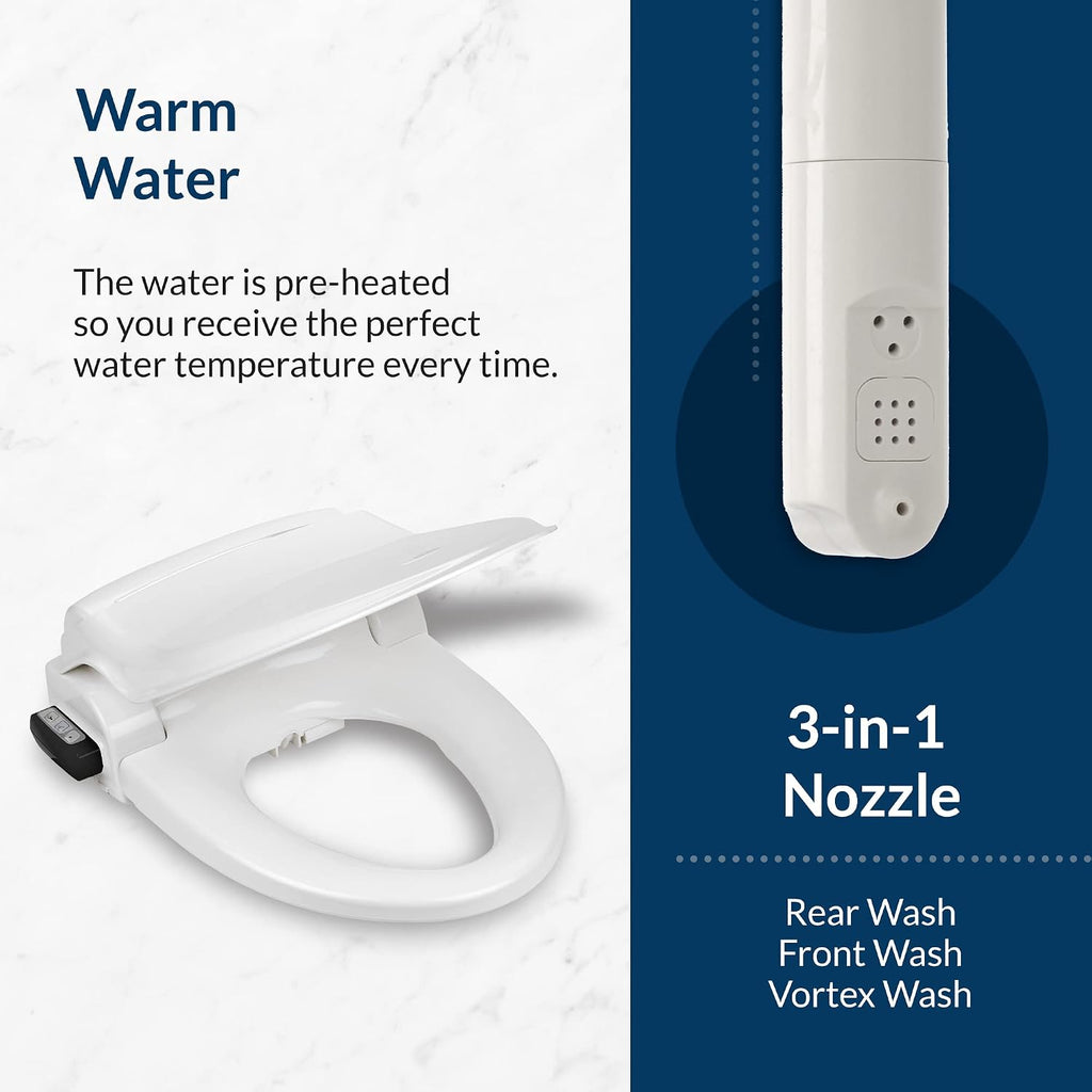 Bio Bidet Bliss BB1000 Warm Water Bidet Seat, Air Dryer, Heated Seat with Slow Close Lid, Remote Control, Round