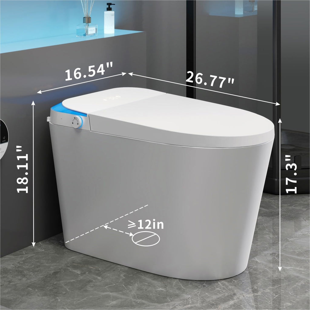 VIPBEAR Tankless One-Piece Smart Toilet with Heated Seat & Auto Lid | 1000g MaP, High Efficiency Dual Flush | Foam Shield, Foot Sensor, Night Light, Blackout Flush