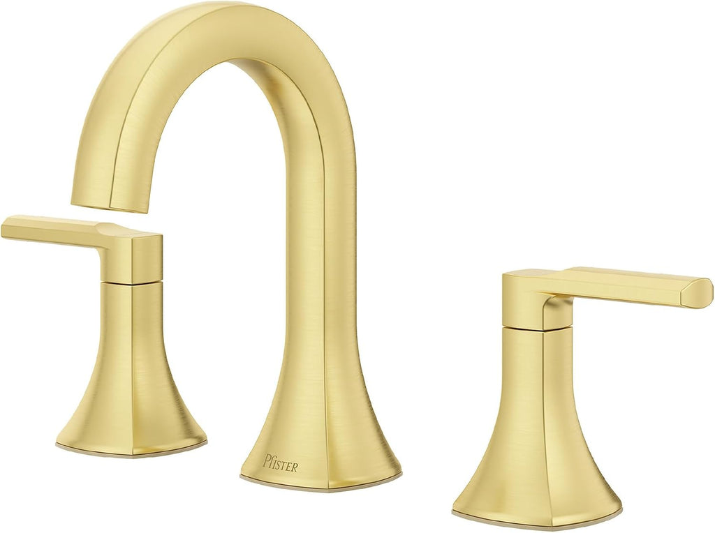 Pfister Vaneri 8 in Widespread Bathroom Sink Faucet 3 Hole 2 Handle Brushed Gold Vanity Faucet with Push & Seal Drain NSF Certified Water Efficient TiteSeal LF049VRIBG