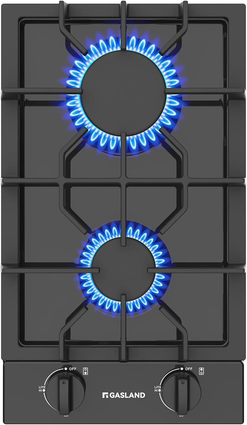 GASLAND 2 Burners Gas Cooktop 12 Inch GH30EF Drop-in Propane Stove Top with Thermocouple Protection, LPG/NG Convertible Dual Fuel Natural Gas Hob, Black