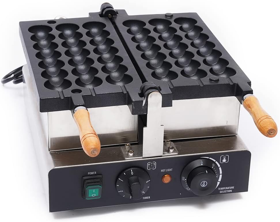 Waffle Ball Maker, 110V 1600W Commercial Bubble Shaped Waffle Ball Maker Electric Stainless Steel Rotatable Double-Head Heating Waffle Ball Making for Tea Shops, Snack Bars (3 Roots 110V 1600W)