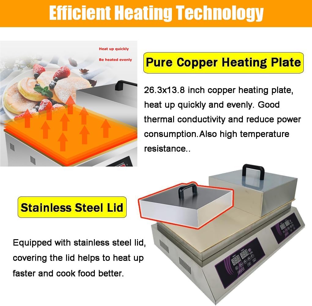 Electric Souffle Maker & Dorayaki Baker Stainless Steel with Double Pure Copper Plates 110V 60-240°C Commercial Grade Souffle Pancake & Muffin Griddle Machine Digital Display