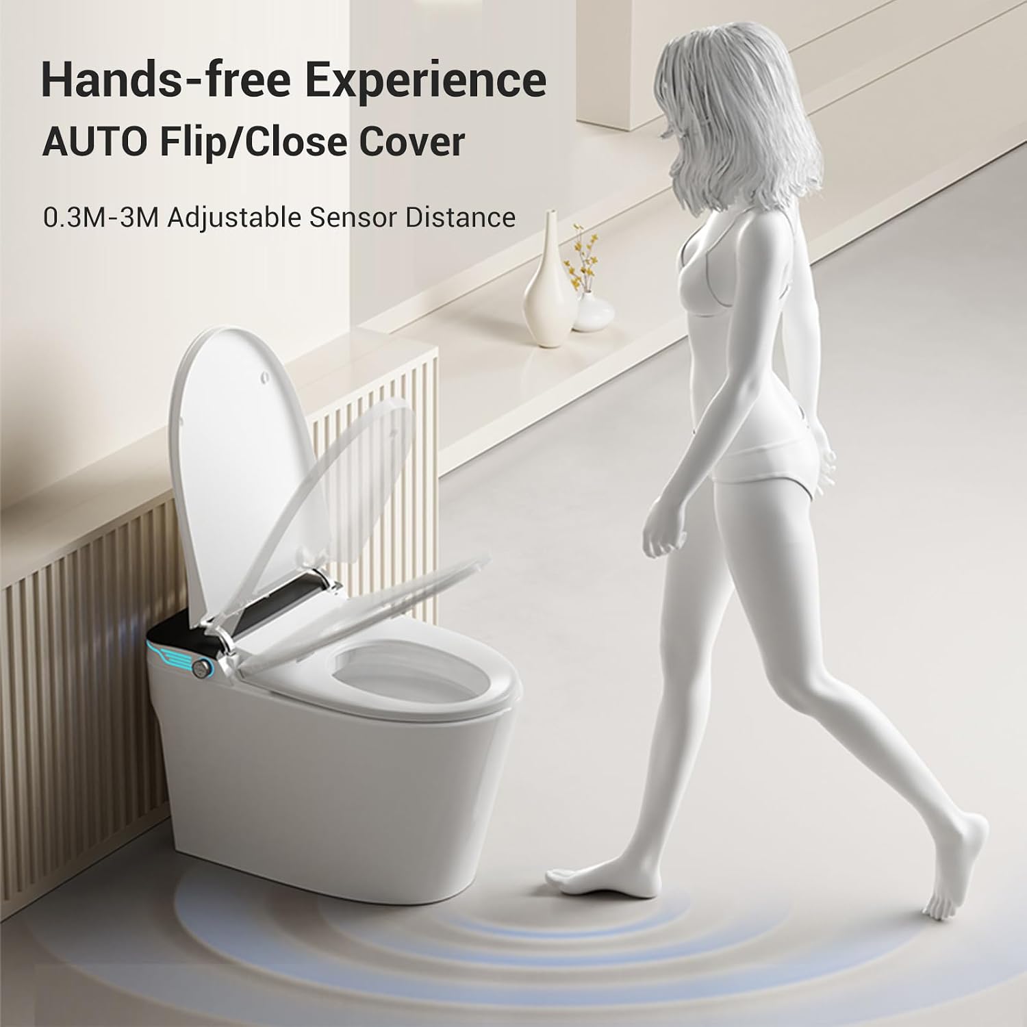 Smart toilet with Bidet Built In Vioce Control AUTO Open & Close, One piece toilet Off-seat AUTO Flush, Heated Toilet Seat Remote Control Warm Water Sprayer and Dryer (BSJ-black)