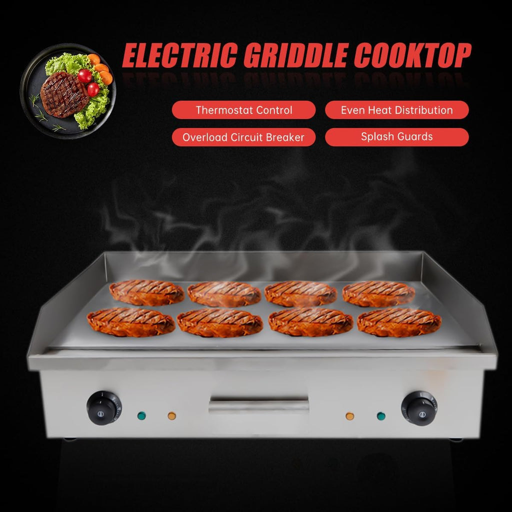Commercial Electric Griddle, 3000W 28' Commercial Flat Top Griddle, Stainless Steel Non-Stick Countertop Teppanyaki Grill, Adjustable Temperature Control 122℉-572℉