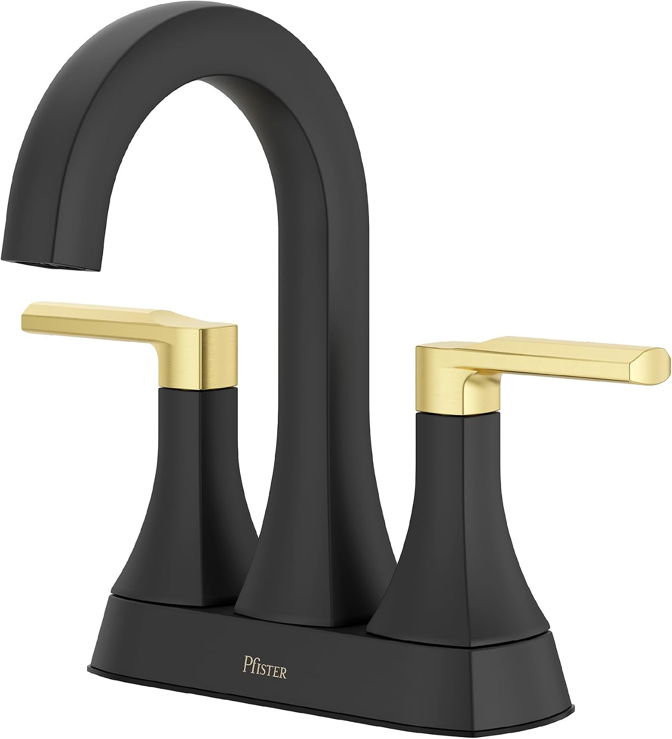 Pfister Vaneri Bathroom Sink Faucet 4 inch Centerset 2 Handle 3 Hole Matte Black and Brushed Gold Finish NSF Certified Water Efficient Push Seal Drain LF048VRIBBG