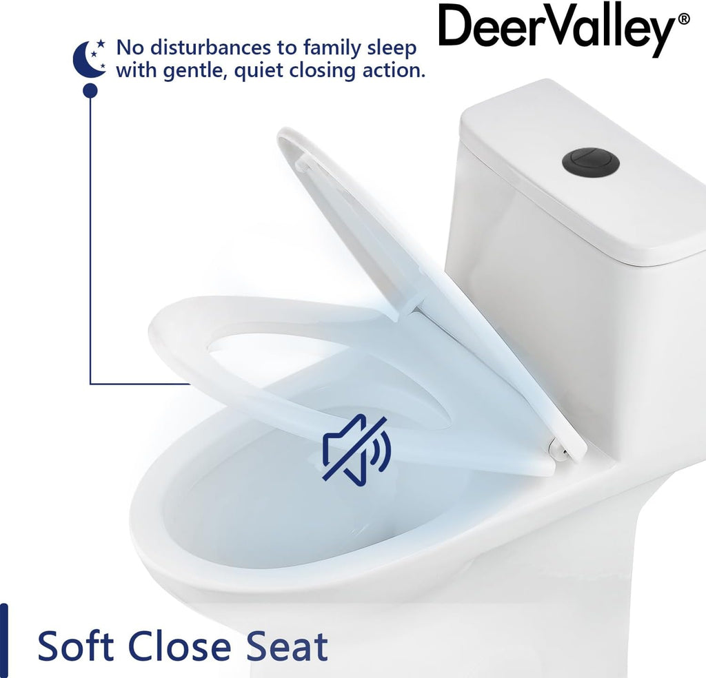 DeerValley DV-1F52816 Ally White Ceramic Standard Comfortable Seat Height Elongated Dual Flush One Piece Toilet with Soft Closing and Quick Release Toilet Seat