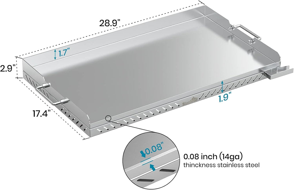 Stanbroil Stainless Steel Flat Top Gas Grill Griddle for Blackstone 2 Burner Propane Fueled Grill Front Grease Management System - 28 Inches