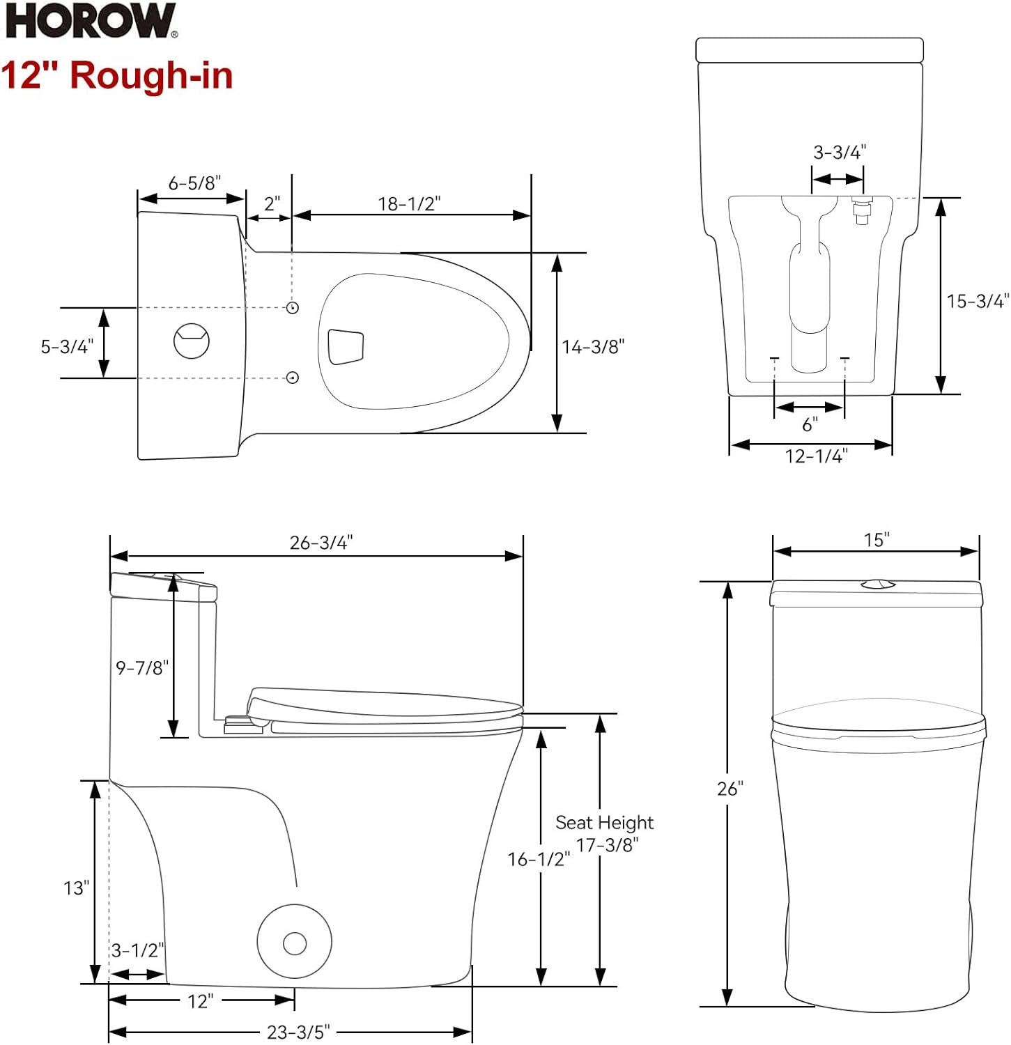 HOROW T0338WBC Elongated One Piece Toilet Bisque, ADA Toilet 17.3' with Comfortable Chair Height Seat, Modern Toilet for Bathroom, Dual Flush 0.8/1.28 GPF, 12' Rough-in Toilet Bowl Bisque