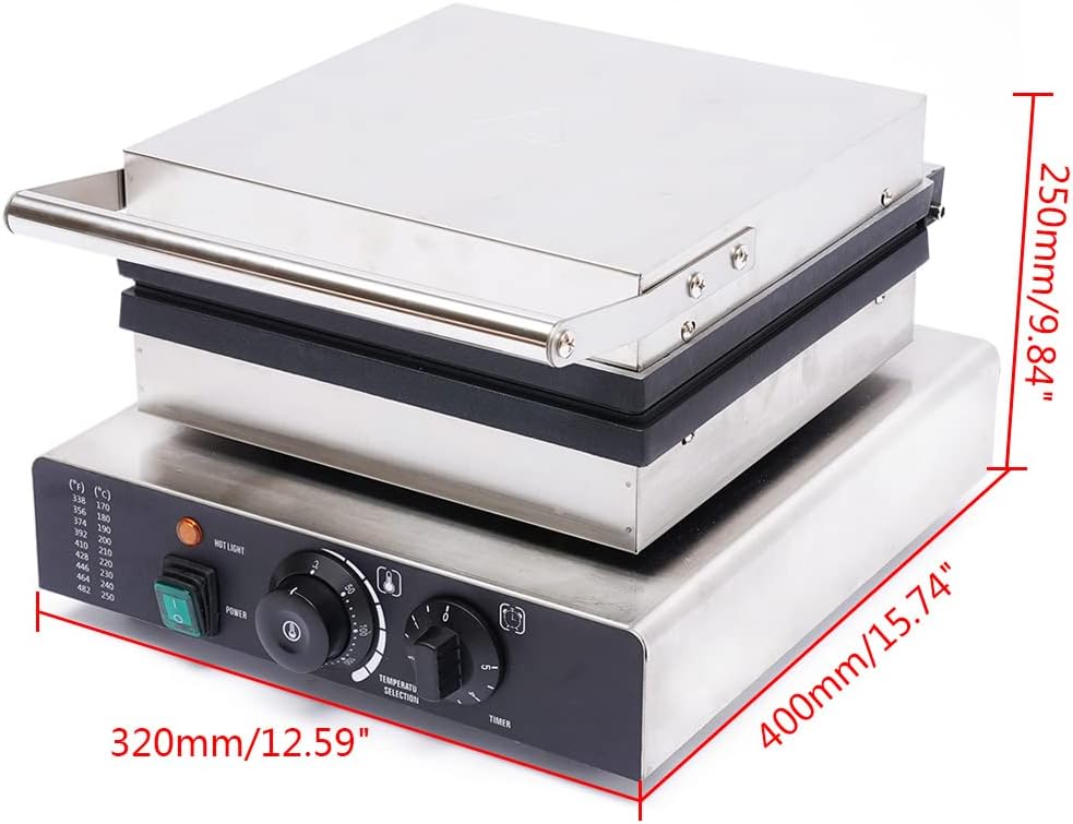 Waffle Making Machine, 110V 2000W Commercial Square Shaped Waffle Maker Electric Stainless Steel Rotatable Double-Head Heating Waffle Making for Tea Shops, Snack Bars, Dessert Shops (Square)