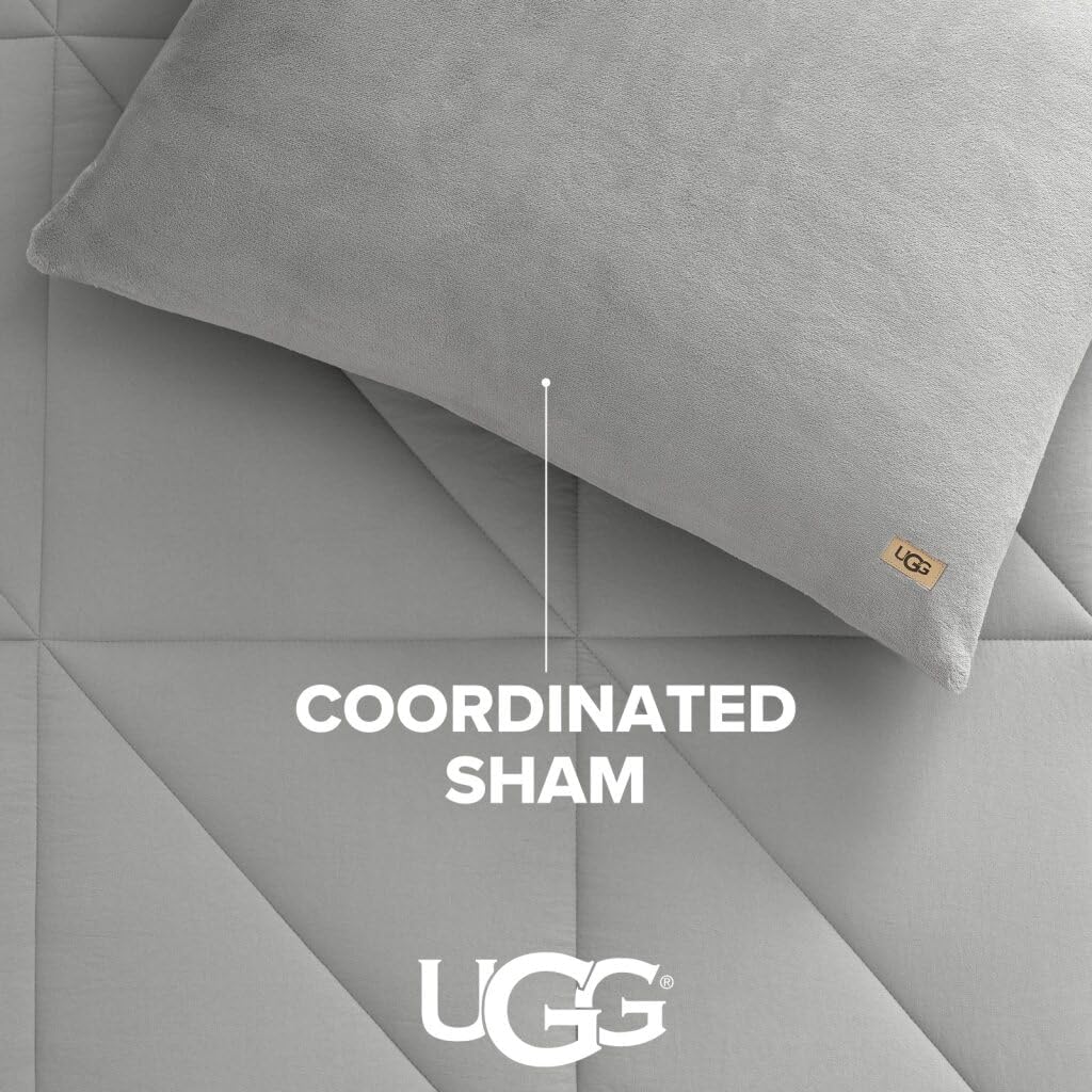 UGG Twin XL/Twin Comforter Set – 2 Piece Luxury Reversible Plush Twin Bed Set with Down Alternative Fill, Soft Comforters Bedding Set with a Pillow Sham for Home & Bedroom Decor, Seal Gray (Corey)