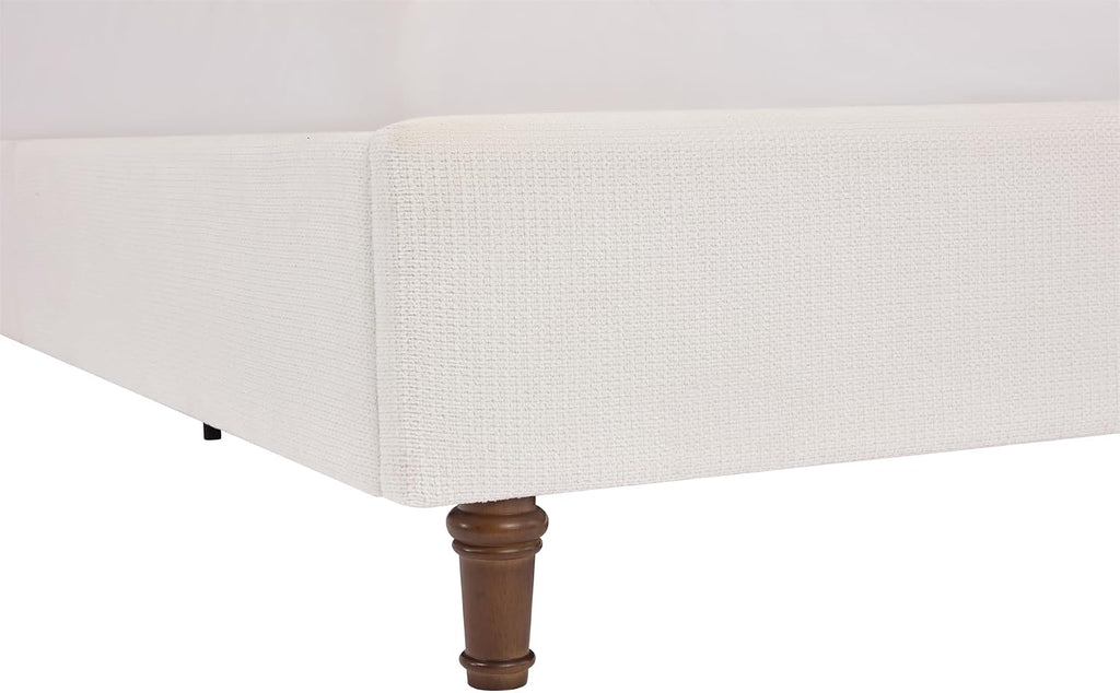 King Size Chenille Bed Frame with 54' Tall Headboard - Cream White Wingback Upholstered Platform Bed Elegant Simplicity Bedroom Furniture Strong Mattress Wood Slats Support No Box Spring Needed