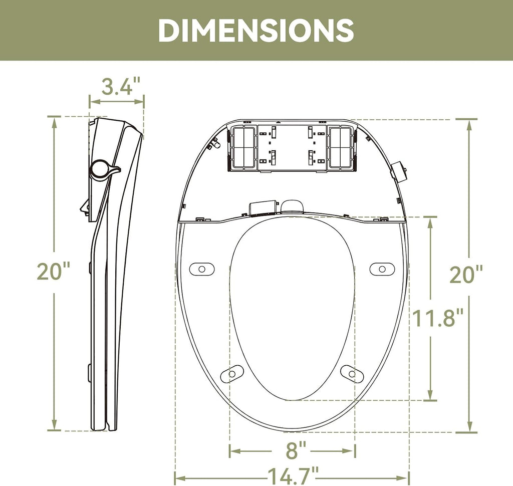 HOROW T0338W One Piece Toilet with Non-Electric Bidet Toilet Seat, Elongated ADA Chair Height Toilets with Adjustable Nozzles Seat, Powerful Dual Flush & Soft Closing Seat Include, White