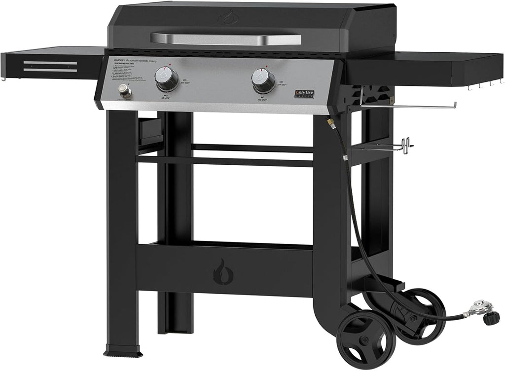 ONLYFIRE GRILLS Heavy Duty Propane Gas Griddle with Grill Cover, Premium 2-Burner Flat Top Gas Griddle with 518 sq.in Cooking Area, Foldable Side Tables, for Outdoor Patio Backyard BBQ Party, GS351