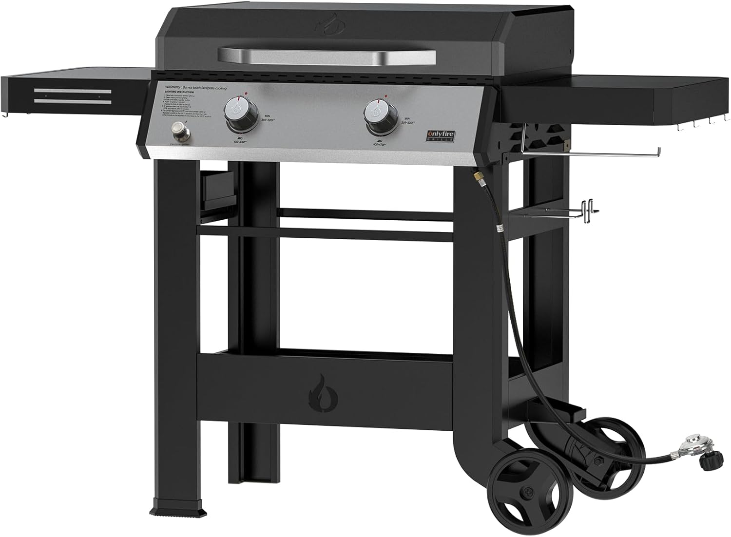 ONLYFIRE GRILLS Heavy Duty Propane Gas Griddle with Grill Cover, Premium 2-Burner Flat Top Gas Griddle with 518 sq.in Cooking Area, Foldable Side Tables, for Outdoor Patio Backyard BBQ Party, GS351