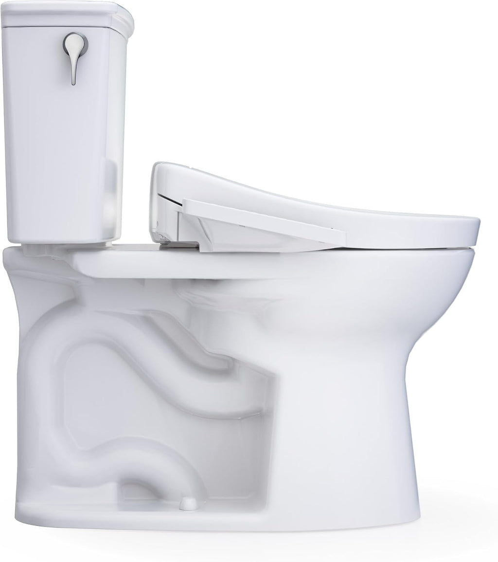 TOTO® Drake® Transitional WASHLET®+ Two-Piece Elongated 1.28 GPF Universal Height TORNADO FLUSH® Toilet with S2 Bidet Seat, Cotton White - MW7863346CEFG#01