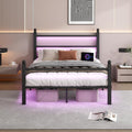 CLIBFENG Queen Size Bed Frame with Headboard and Footboard,Steel Slats Support-LED Bed Frame with USB Charging Station,Mattress Foundation-Under Bed Storage,No Box Spring Needed,Noise Free,Black