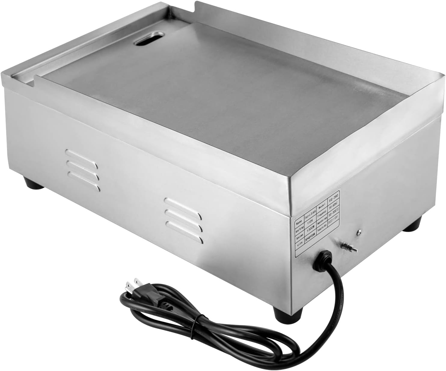 1300W Commercial Electric Griddle, 15in Countertop Grill with Non-Stick Flat Top, Adjustable Temperature Control 122°F-572°F, Stainless Steel Large Grill for Restaurant/Shop