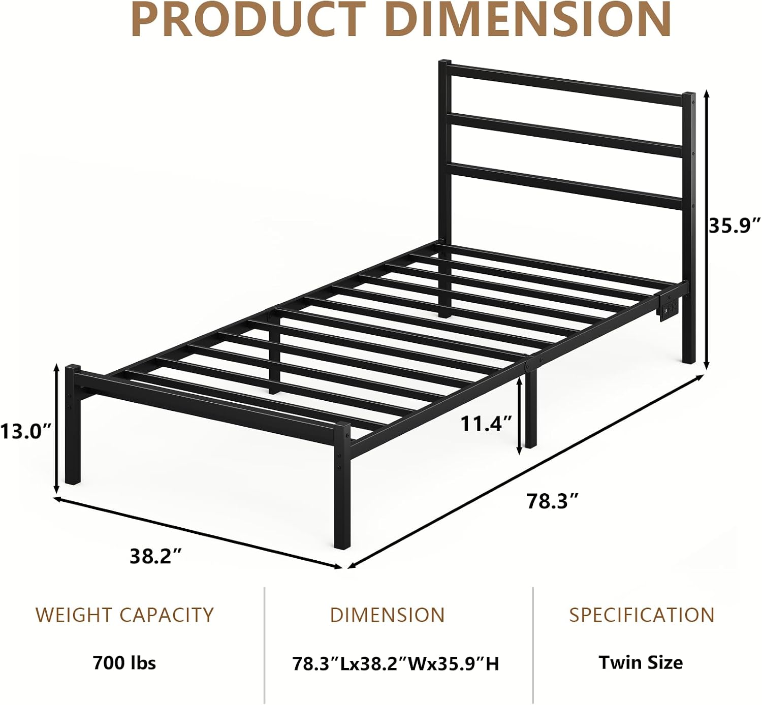 CollaredEagle Twin Size Bed Frame with Headboard, Metal Platform Bed Frame with LED, Charging Station, No Box Spring Needed, Easy Assembly, Noise Free, Black