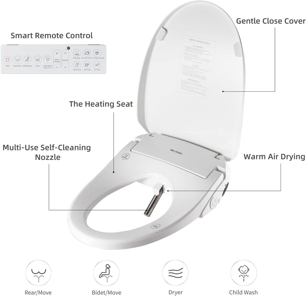 X3 Bidet Toilet Seat, Elongated Smart Toilet Seat with Air Dryer, Bidet Attachment for Toilet Warm Water with Soft Close, Electric Heated Bidet Seat with Self Cleaning Nozzel