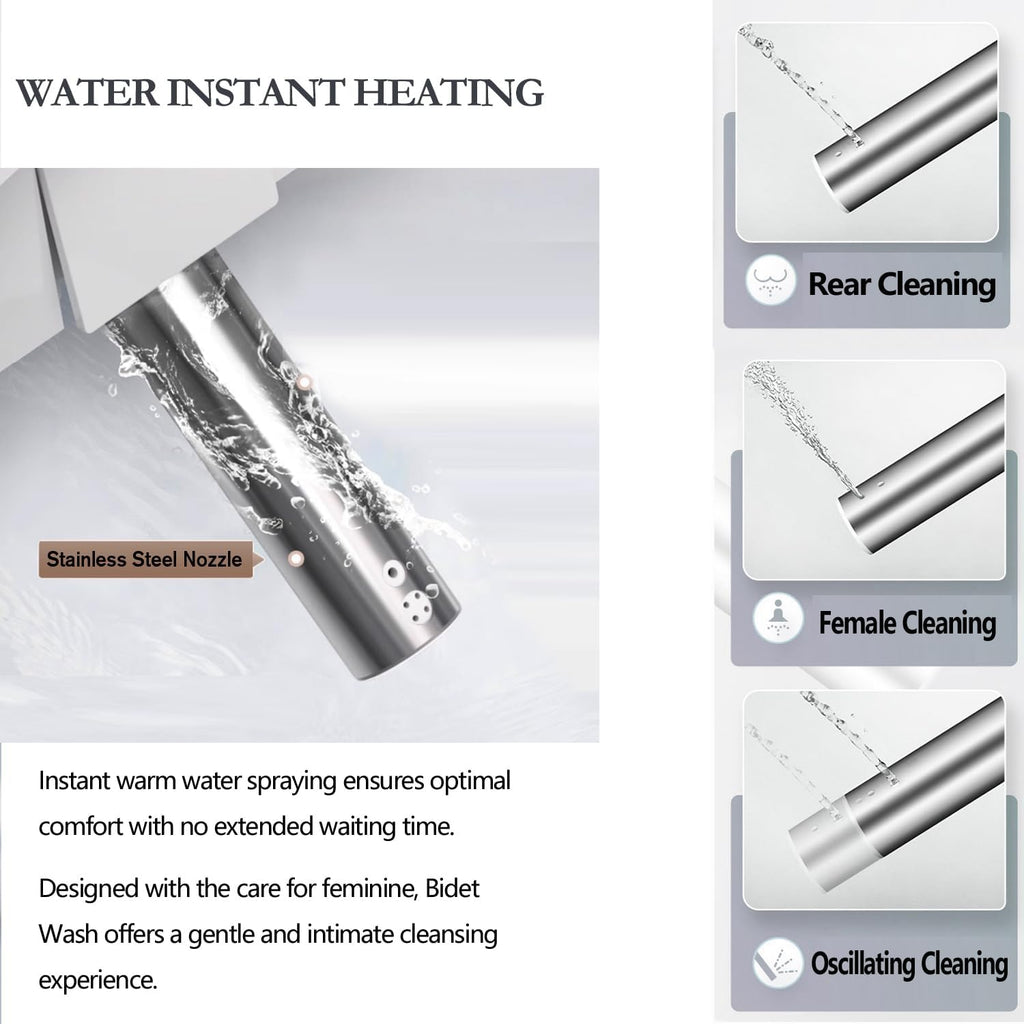 Fixing Side Panel Control Elongated Bidet Toilet Seat with Warm Water Wash, Air Dryer, Heated Seat, LED Display, Self-Cleaning Nozzle, Night Light & Multiple Cleaning Modes