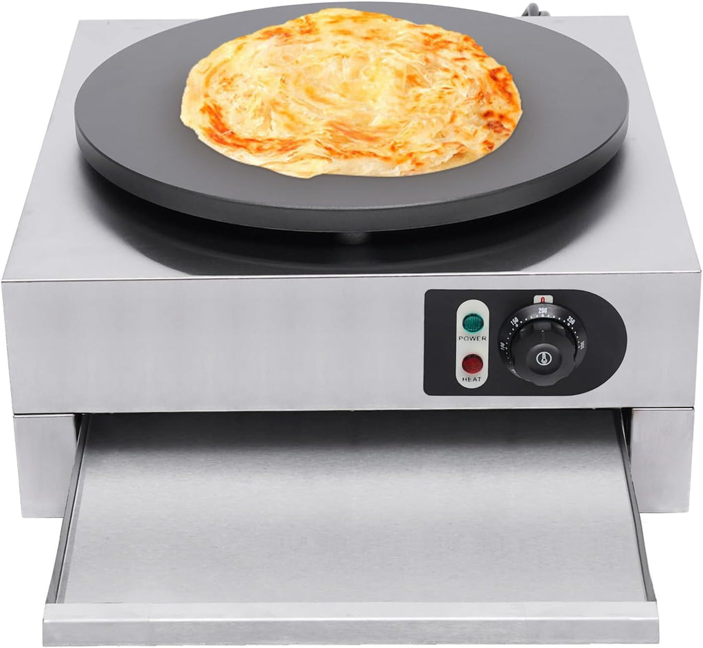 Electric Crepe Pancake Maker, 16 Inch Cast Iron Baking Pan Crepe Griddle Electric Crepe Machine Maker, Nonstick Commercial Crepe Maker, Temp. Range 122-572℉ for Crepes, Tortillas, Blintzes