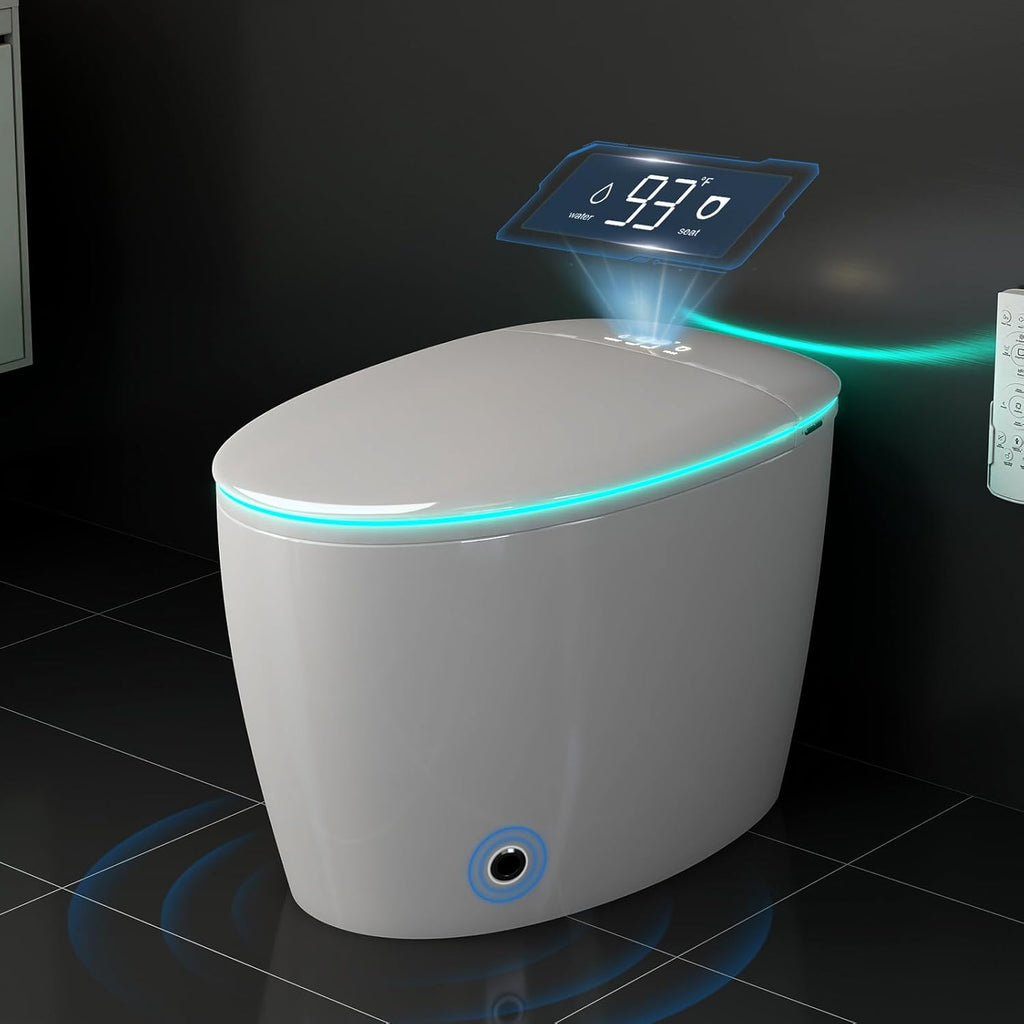 Smart Toilet with Bidet Built-in, Foam Shield Anti-Splash, Auto Open/Close Lid & Flush, Tankless One Piece Elongated Toilets with Heated Seat, Instant Warm Water, Air Dryer, Foot Sensor
