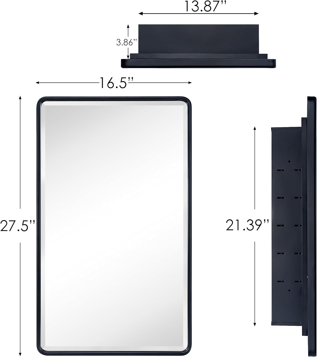 TEHOME Farmhouse Black Metal Framed Recessed Bathroom Medicine Cabinets with Mirror Rounded Rectangle Medicine Cabinet with BeveledMirros,16.5x27.5''