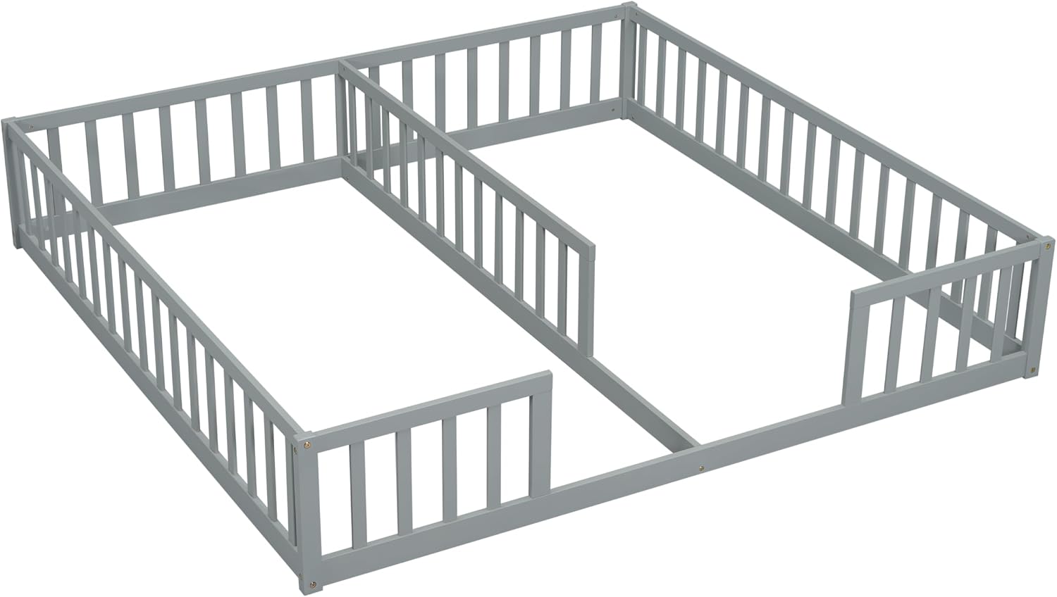 Double Floor Bed for Twins,Two Shared Beds,Twin Size Floor Bed for 2 Kids,Double Twin Bed with Guardrails for Girls,Boys,Gray