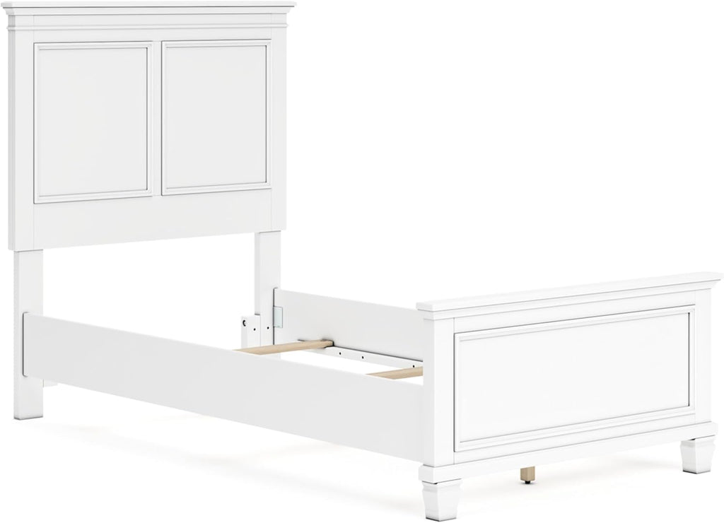 Signature Design by Ashley Fortman Transitional Twin Panel Bed with Tapered Feet, Foundation or Box Spring Needed, White