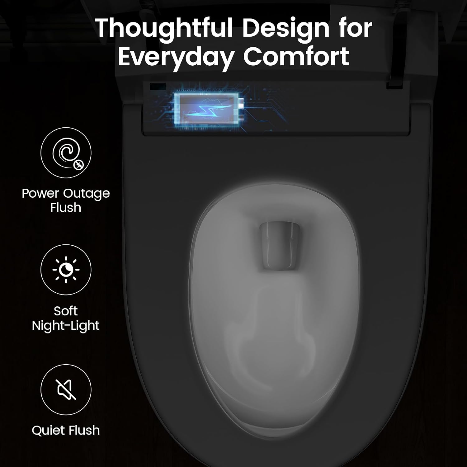 Smart Toilet With Built-in Bidet, Elongated Bidet Toilet, Instant Warm Water Wash, Auto Flush, Auto Open/Close, Heated Seat, Dryer, Night-Light, and Flush Capability During a Blackout - YA80