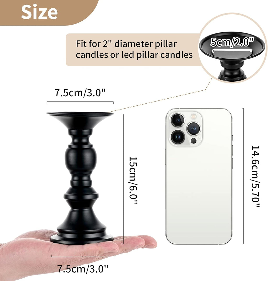 Nuptio 10 Pcs Black Candle Holders for Pillar Candles, Metal Candle Holder for 50mm Candles, Pillar Candle Holder Centerpieces for Wedding Anniversary Housewarming Christmas Party Tables