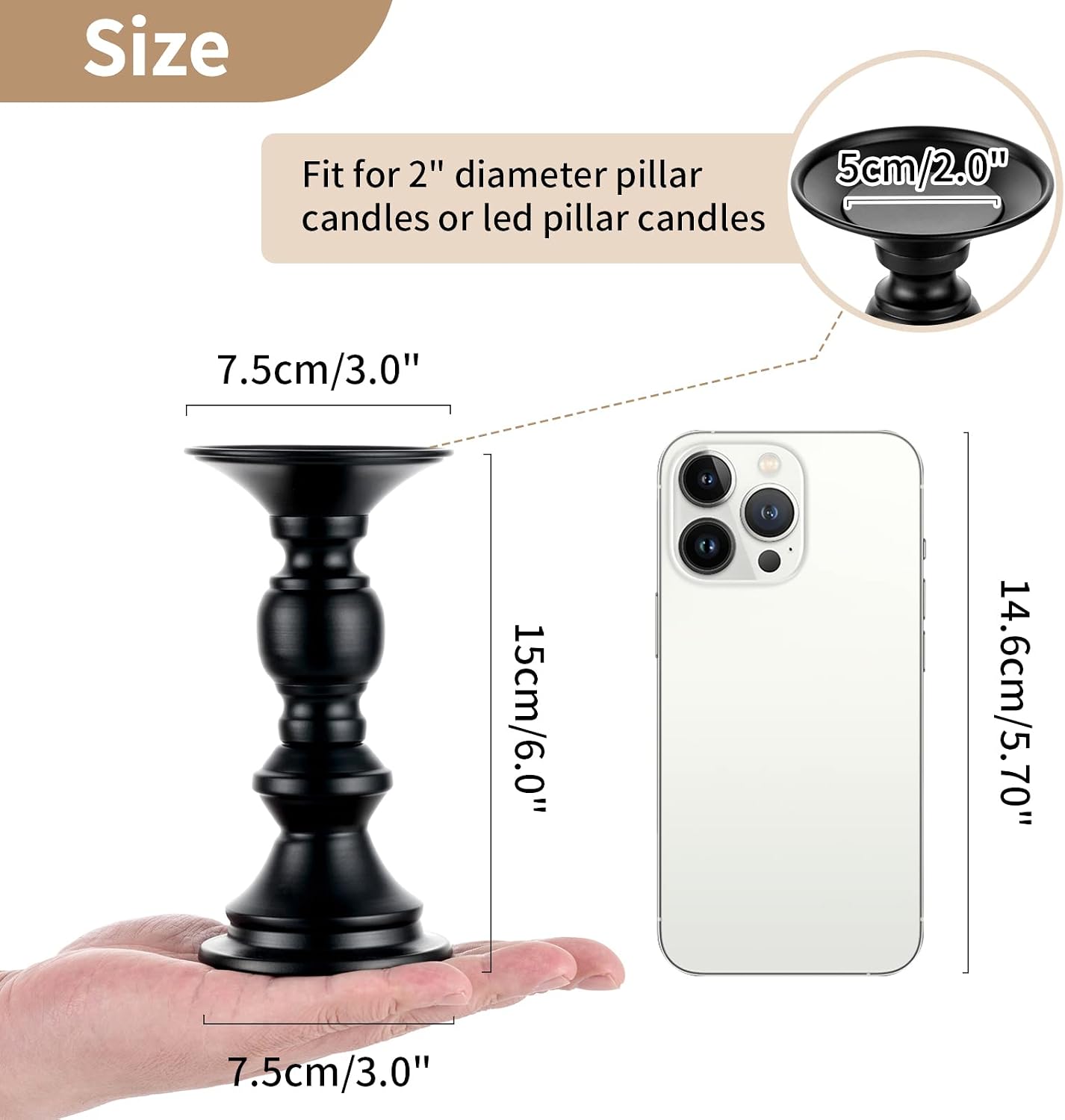 Nuptio 10 Pcs Black Candle Holders for Pillar Candles, Metal Candle Holder for 50mm Candles, Pillar Candle Holder Centerpieces for Wedding Anniversary Housewarming Christmas Party Tables