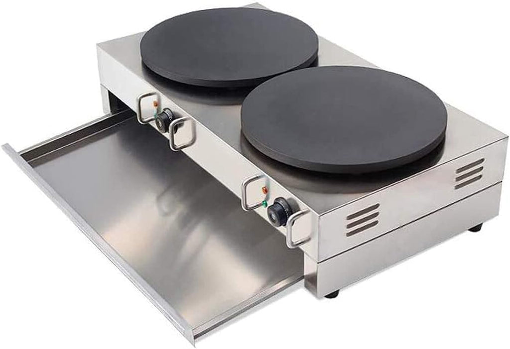 TECHTONGDA 15.7in Electric Griddle Crepe Maker 220V Commercial Double Pancake Maker with Non Stick Plate, Adjustable Temperature for Blintzes Tortilla