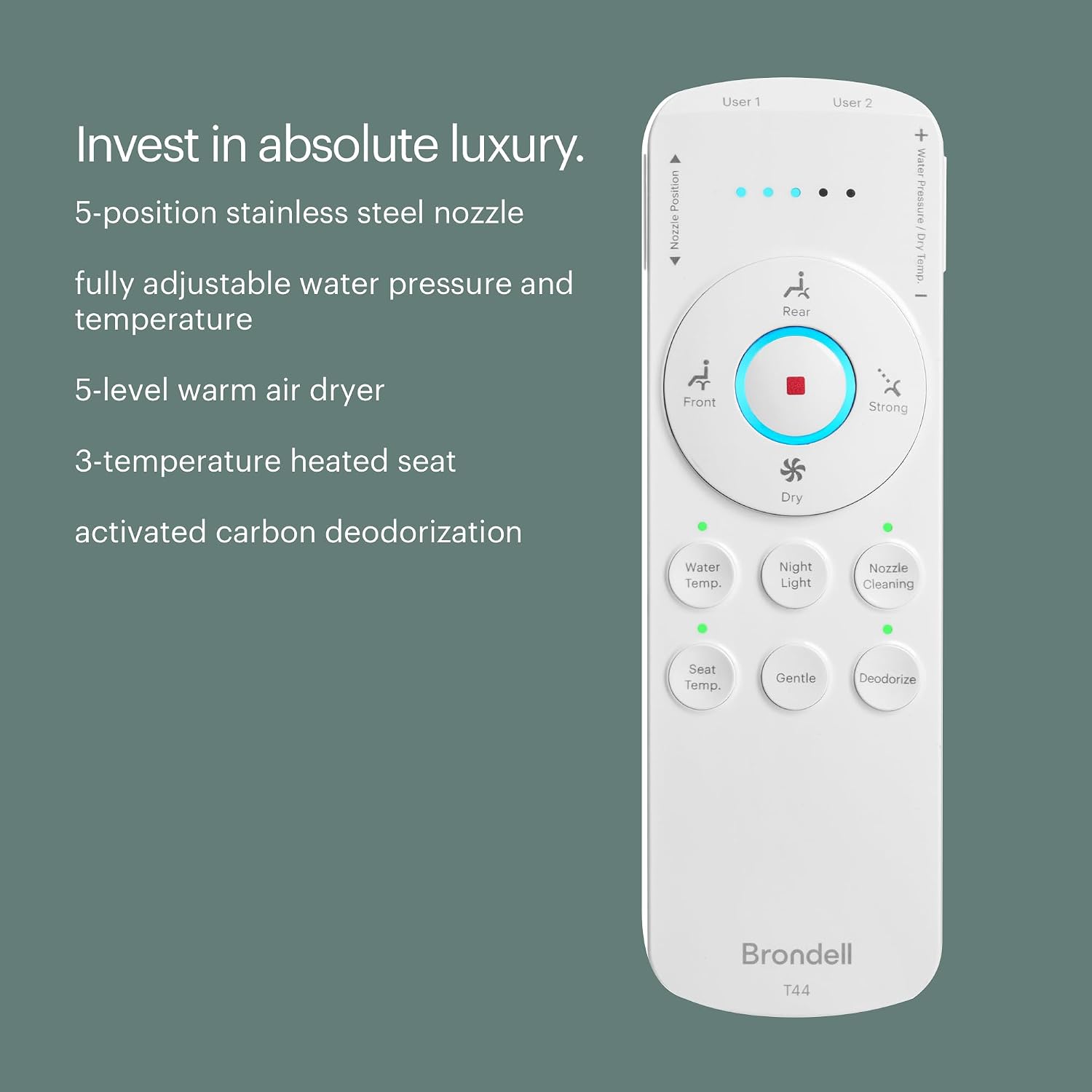 Brondell Thinline T44-EW Swash Electric Bidet Toilet Seat With Thin Profile, Heated,Remote Control, Oscillating Stainless Steel Nozzle, Warm Air Dryer, Night Light, Gentle Close Lid, Elongated