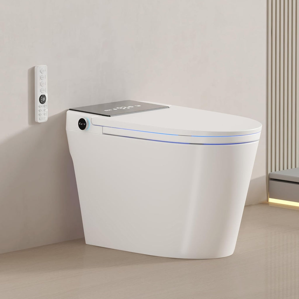 Electric Smart Toilet with Bidet Built In, Tankless Modern Elongated One Piece Design, Foot Sensor & Dual Auto Flush, Heated Seat, Warm Water, Air Dryer, 1000g MaP Flush, 1.28 GPF