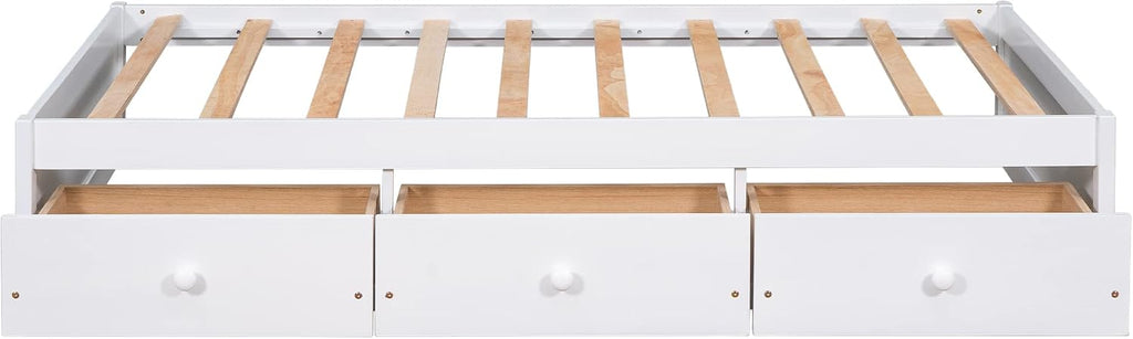 Merax Twin Size Platform Storage Bed with 3 Drawers,White