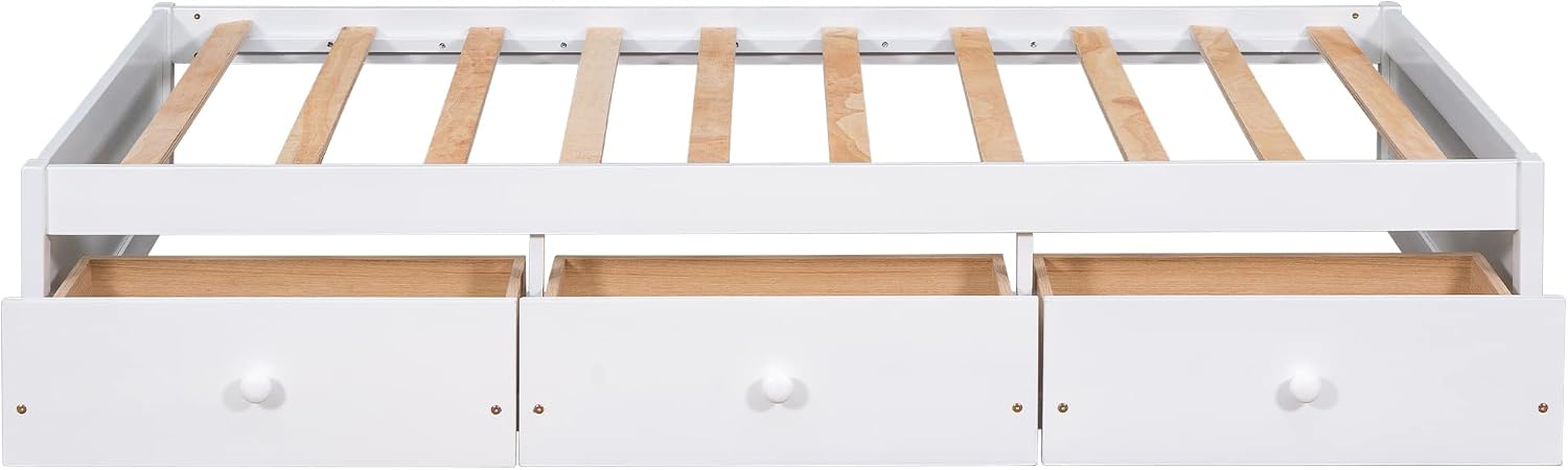 Merax Twin Size Platform Storage Bed with 3 Drawers,White