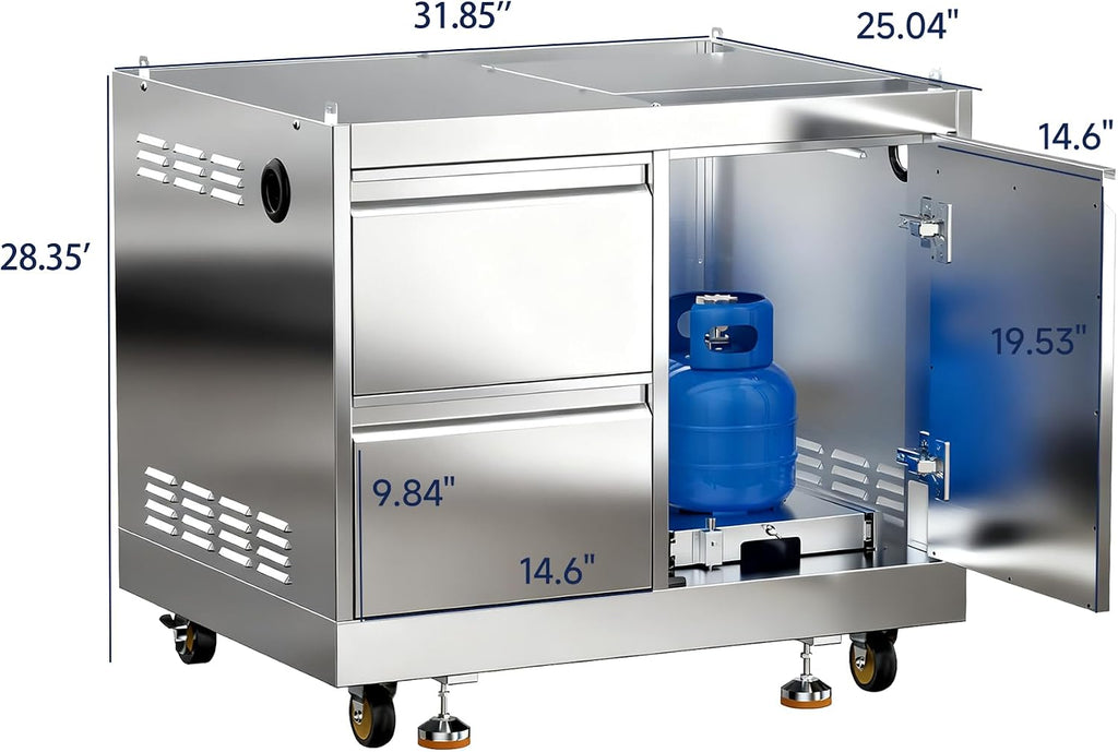 BODEGA Outdoor Stainless-Steel Kitchen Drawers Cabinet For Built-in BBQ Grill .Stainless-Steel outdoor kitchen grill cabinet with 2 Drawers and Propane Tank Storage,(Fits 30'-MK04SS304 Propane Grill).
