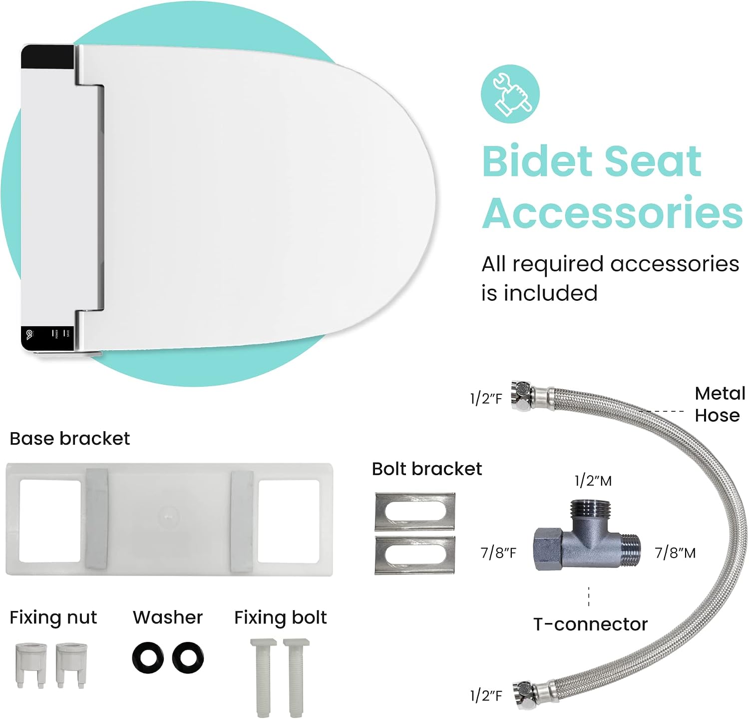 VOVO VB-6000SE Elongated Bidet Toilet Seat, Warm Water, LED Light, Heated Seat, White, Dryer, Stainless Steel Nozzle, Made in Korea