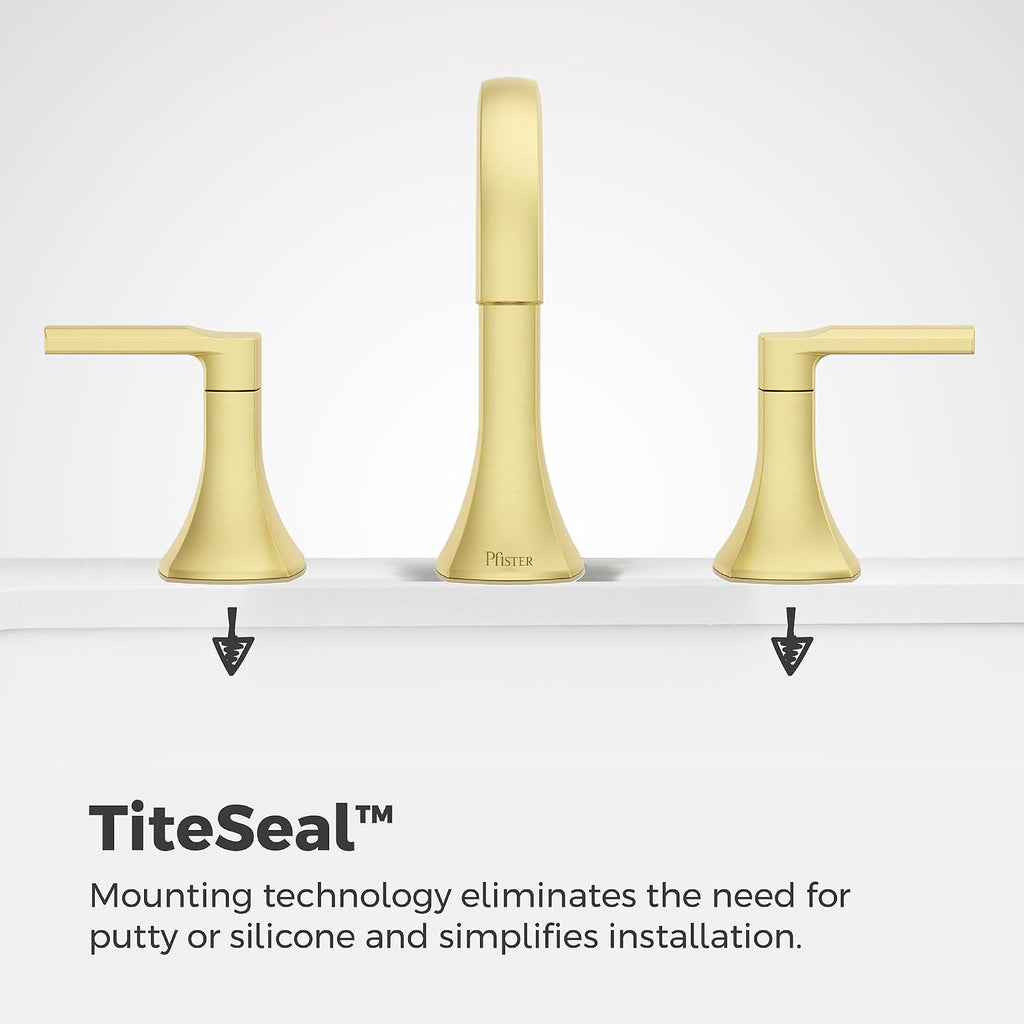Pfister Vaneri 8 in Widespread Bathroom Sink Faucet 3 Hole 2 Handle Brushed Gold Vanity Faucet with Push & Seal Drain NSF Certified Water Efficient TiteSeal LF049VRIBG