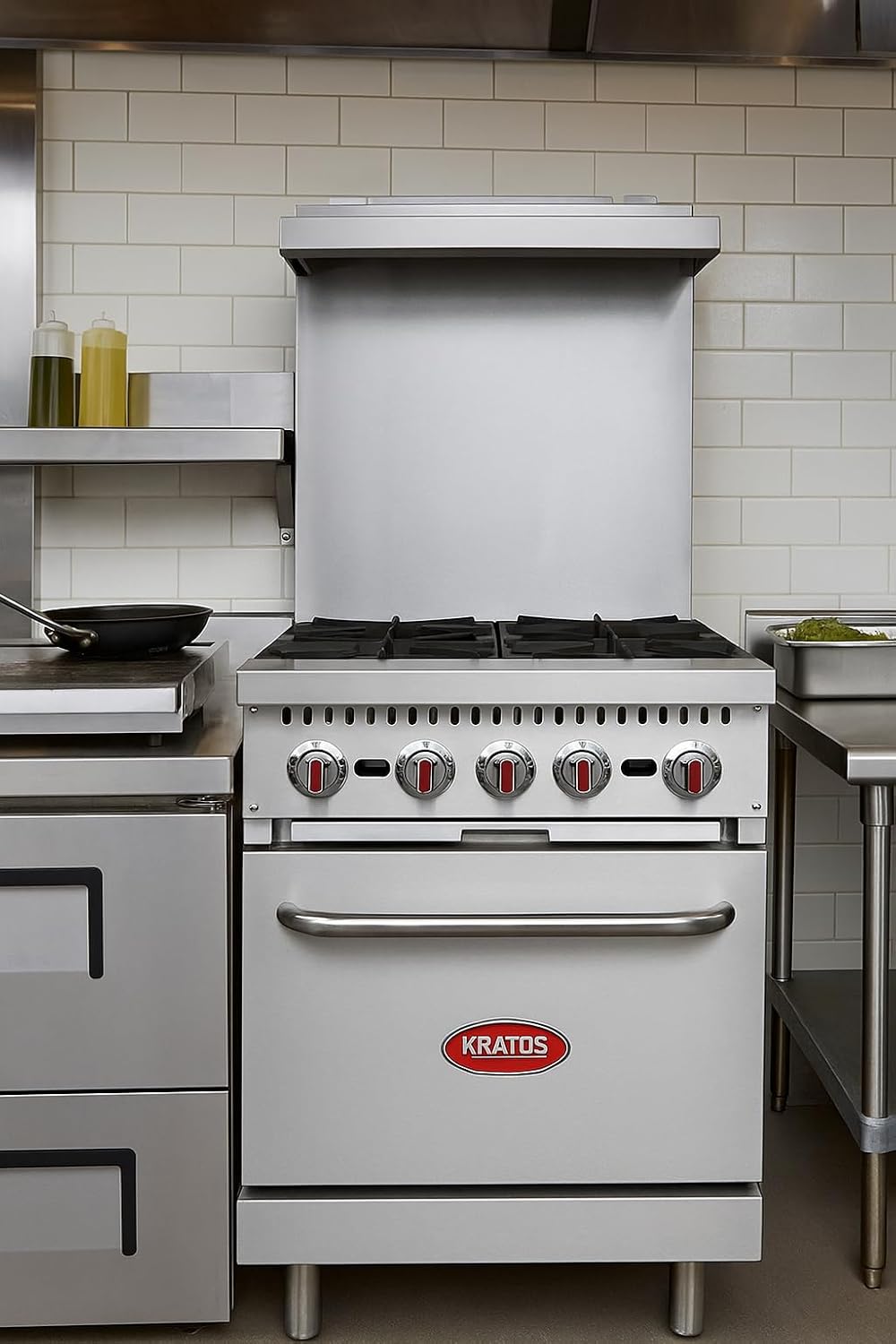 Kratos 24' Wide Commercial Gas Range with Four Burners and Standard Oven, Stainless Steel Range for Restaurants, 150,000 Total BTU, Liquid Propane (29Y-043-LP)